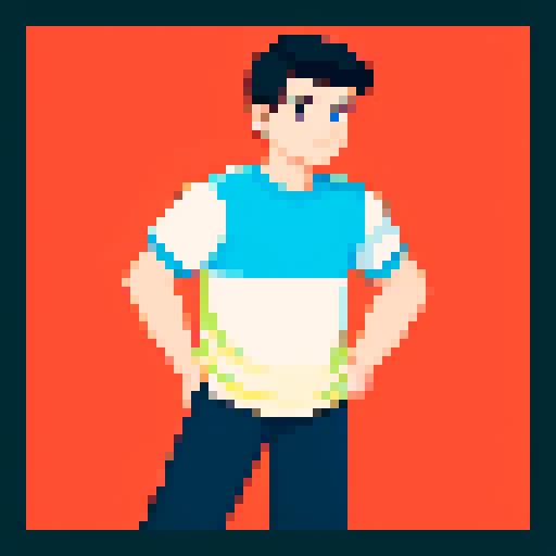 young handsome boy; look strong; 18 years old; pixel art; wearing sportfix