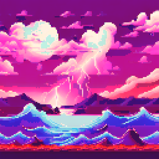 stormy sea, waves, lightning