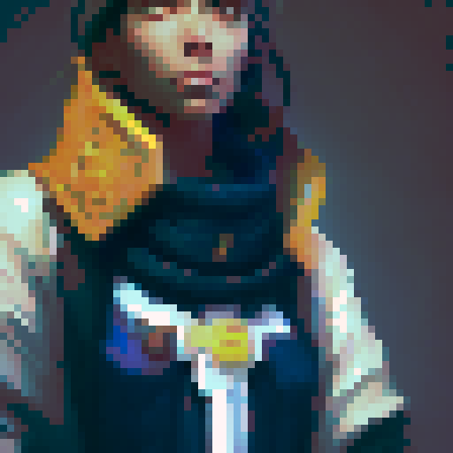 monk with a bead necklace, tall at 42 pixels, wearing a white belt hanging down in front of him with a gold buckle in a fantasy RPG style