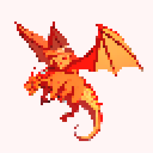 A fire breathing dragon breathing fire downwards while flying in the air, white background