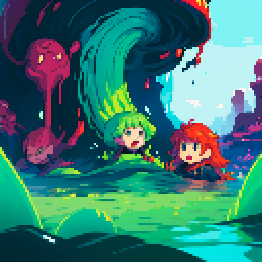 wave of goo, goo looming over heroes, heroes drowning in goo