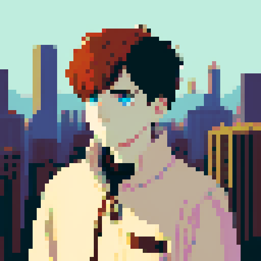 portrait, sprite art, young man, sad, narrow eyes, muted colors, depressed, city dweller, neutral