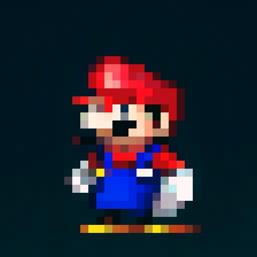 Cooking chef with a bushy moustache, wearing a chef hat and apron, holding a frying pan, against a vibrant background, in 32x32