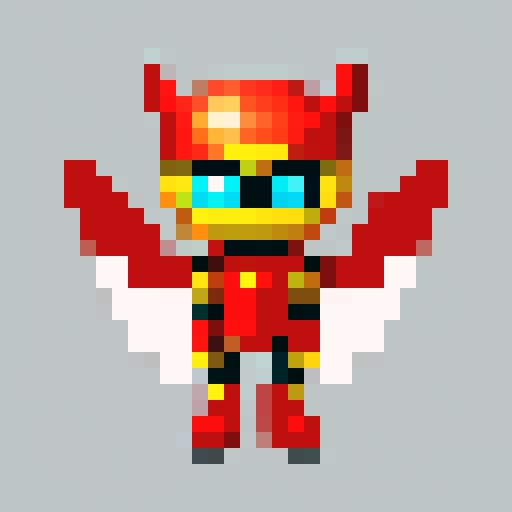 chibi style knight in red armor, winged helm, facing viewer, pixel art, sRGB
