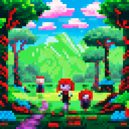 Creepy dolls with beady eyes and chipped paint hang from twisted, black vines in the dimly-lit but colorful kids indoor playground pixel art playground