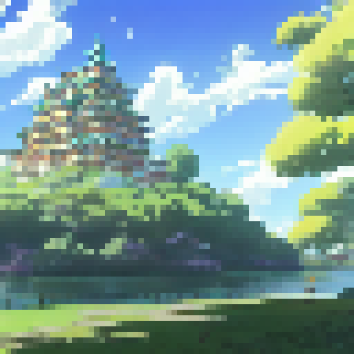 Regal princess, golden crown, fluttering butterflies, delicate cherry blossom petals, lush green garden, castle in background, all in anime style.