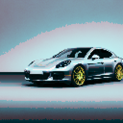 Photorealistic whole Porshe Panamera, three-quarter view, right front wheel, clean background, sRGB colors, pixel art style
