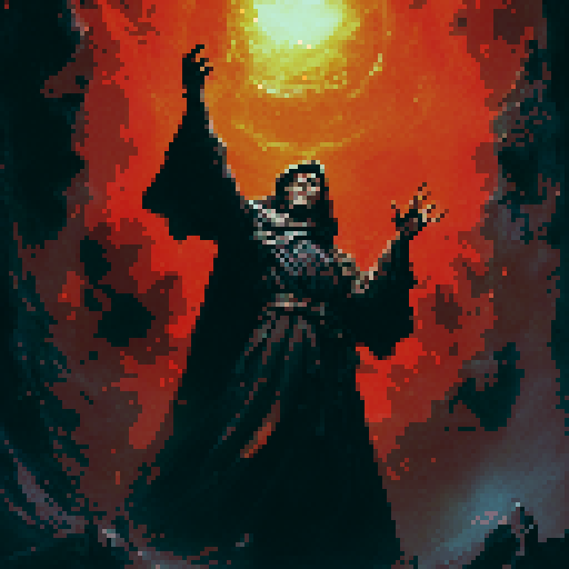 Fire wizard showing off his power in a dark cave. Fantasy rpg style. Medieval style 