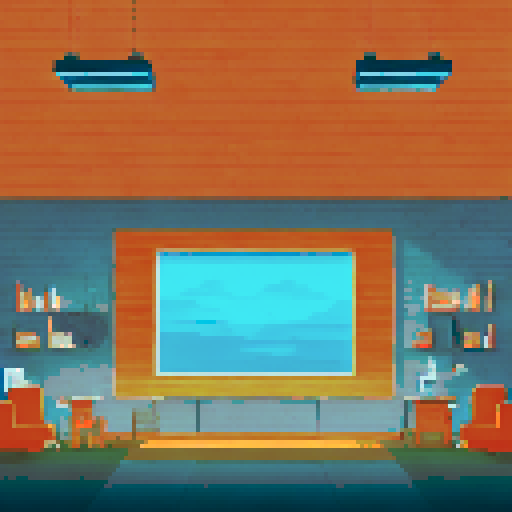 Cozy background to a game about studying and learning, perhaps a big lecture hall. Background should be subtle colors and classy