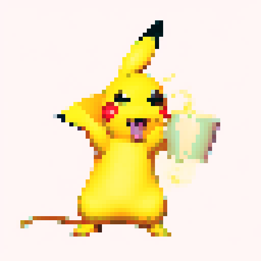 Pikachu drinking coffee
