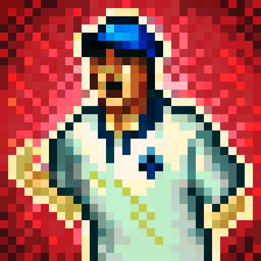 pro golfer pixel face sam snead, game icon, 32x32 pixel art, sRGB, skill art, close up, portrait, retro style, vibrant colors, dynamic pose, confident expression
