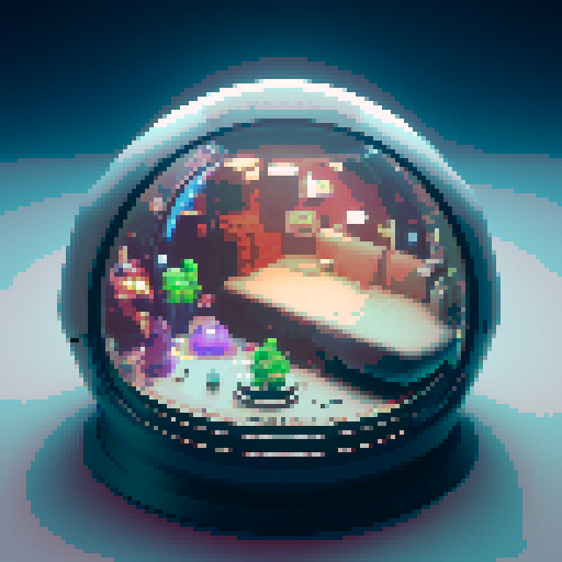 Inside of a sphere spaceship shaped like a gachapon with a clear top half looking out to space. dark metal alien theme