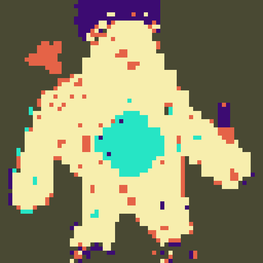 Beach sand Guy with a cristal on his chest, tray on his head, ans starfish in him 