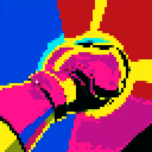 boxing glove, vibrant colors, bold lines, pixelated texture, cartoonish style, comic book aesthetic, dramatic shadows, dynamic motion, high contrast, pow shape, retro video game vibe, sRGB color space
