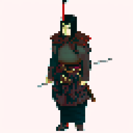 muromachi-era samurai in traditional armor, sprite for roguelike game