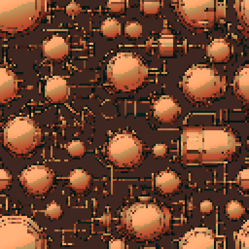 simple, geometrical copper pieces from a tank. Steampunk. It should be seen from the left side with no perspective, on a solid-color background. There should one be two or three pieces in each frame, it shouldn't be complete.