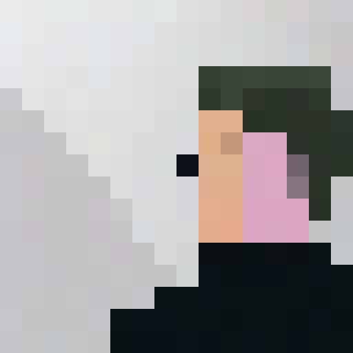 Man, curious and focused, gazes upon an awe-inspiring sunrise with hues of orange and pink, his silhouette outlined against the tranquil, blue ocean waves in a retro 16x16 pixel portrait style.