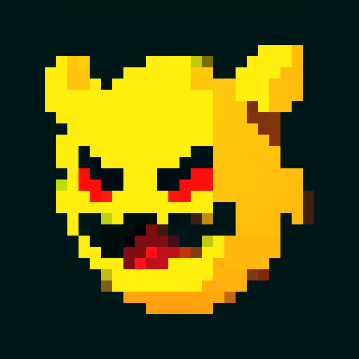 yellow floating head, sharp mouth, glowing red eyes, aggressive design, retro-style 16-bit, 32x32, pixel art, sRGB
