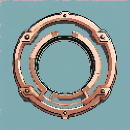 I want one wide circular copper mounting piece. It should have a large flat space on top to connect something. I want this object usable an asset in a videogame, meaning only one object per image, outlined with a strong black stroke, on a solid-color background.