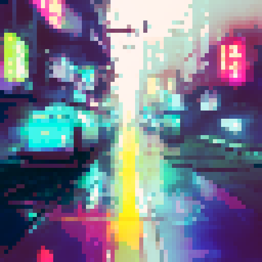 Tramway, streetcar in a blade runner style, cyberpunk, aetherpunk, cloudy, dark colors, neon lights