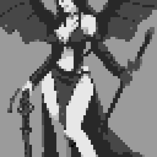 busty succubus, skin tight lace, deep v-neck crop top, intricate druidic staff, pixel art, sRGB