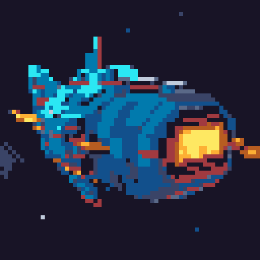 spaceship, hovering mid air, pixel art, sRGB, vibrant colors, retro aesthetic, geometric shapes, blocky design