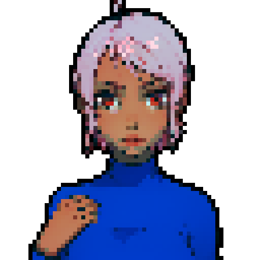 Teenage black girl with pink hair and orange eyes