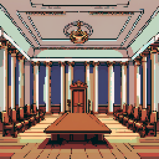 royal council, columns, building, inside, block, wood, discussion table, table, wooden interior, council room