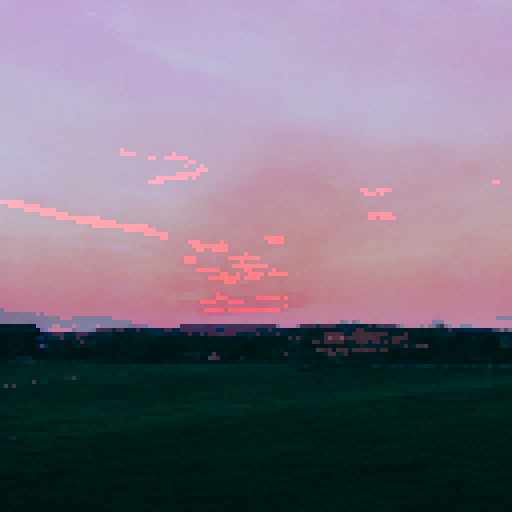 sunset, red and purple hues, street lights, playground, empty, liminal space, fields