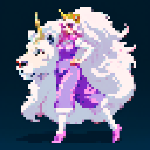 unicorn woman hybrid with cloven hooves, a lion tail, furry, clear detail, full body character reference, old pixel art video game style