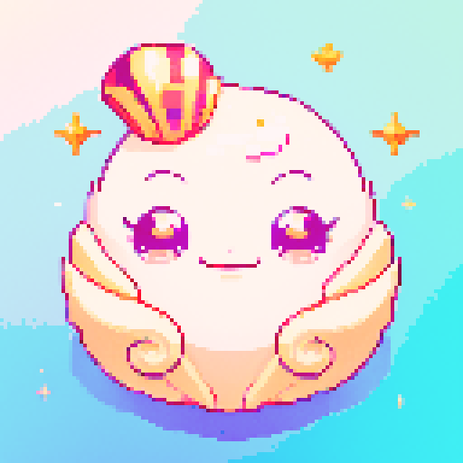 A seashell with a face winking with sparkle effects and a space background