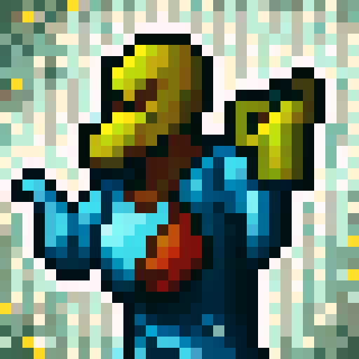 Create a highly pixelated art piece of a cybernetic animal, emphasizing a strong pixel art style reminiscent of classic 8-bit or 16-bit video games. The animal should feature distinct, blocky pixels and a retro gaming aesthetic, combined with futuristic, cybernetic enhancements. Think of robotic limbs, neon lines, and metallic plating, all rendered in a chunky, pixelated format