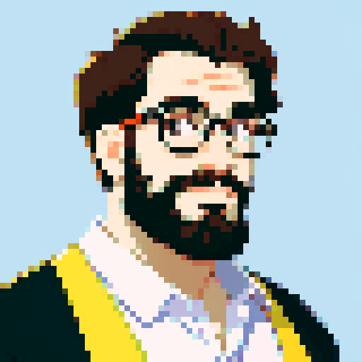 full portrait of a young, bespectacled, bearded man, who works for Amazon in Germany