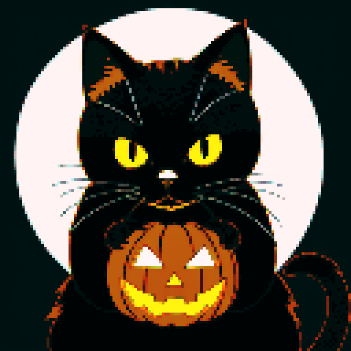 Vintage Halloween style, black cat with glowing yellow eyes, spooky sRGB color palette, 