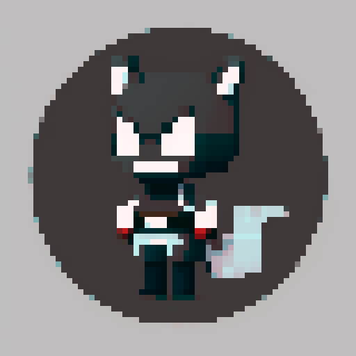 "Please generate a character design for a villain in a game. The character should be an animal and use only black, white, and gray colors. The overall shape of the character should be more rectangular."