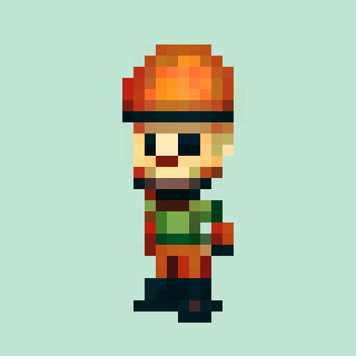 Tony soldier sprite, big head, big helmet, cute, funny, drab colors