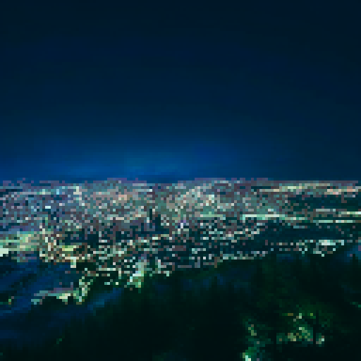 Night view from forest mountain to city