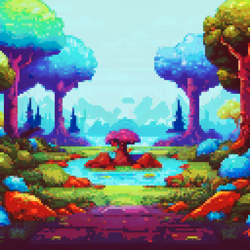 Isometric forest arena battle, vibrant colors, dense foliage, towering trees, moss-covered ground, dappled sunlight, atmospheric background, immersive landscape