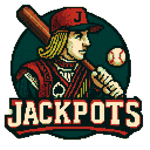 Pixel art of a fictional baseball team called the Jackpots. Use the Jack from a deck of playing cards. dark green, red and off white, sharp outlines, and soft pixel shading. The logo design mimics 80s MLB logos. Use a vibrant Sega Genesis 16-bit style with selective dithering, geometric forms, and nostalgic retro charm. Avoid modern gradients—keep it pure pixel art.