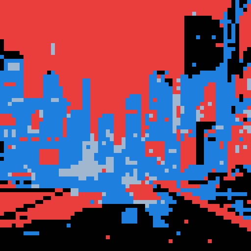 Cyberpunk neon-lit street, skyscrapers towering, flickering holographic billboards, bustling futuristic city, rain-soaked pavement, glowing cybernetic implants, pixelated 8-bit cars zooming, steam rising from grates, illuminated alleyways, glitched-out glitch art graffiti, sRGB color palette, detailed pixel art, dystopian urban landscape