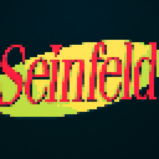 Seinfeld logo, vibrant colors, retro pixel art, sRGB