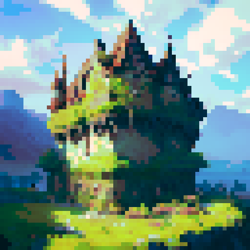 Majestic castle with towering turrets and arched windows, nestled in a lush green landscape with a rippling river flowing nearby, portrayed in a stunning portrait style.