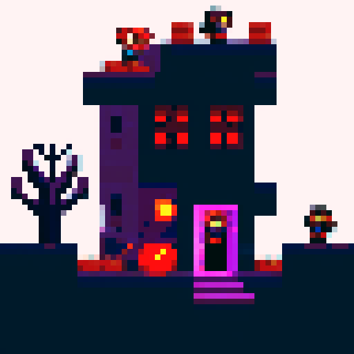 2D platformer level with 8 by 8 pixel tiles, grim vampire hunter themed.