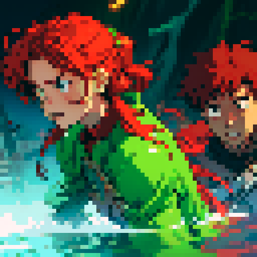 hero sinking into slime, hero drowning in slime, hero has red hair, hero has silver armor