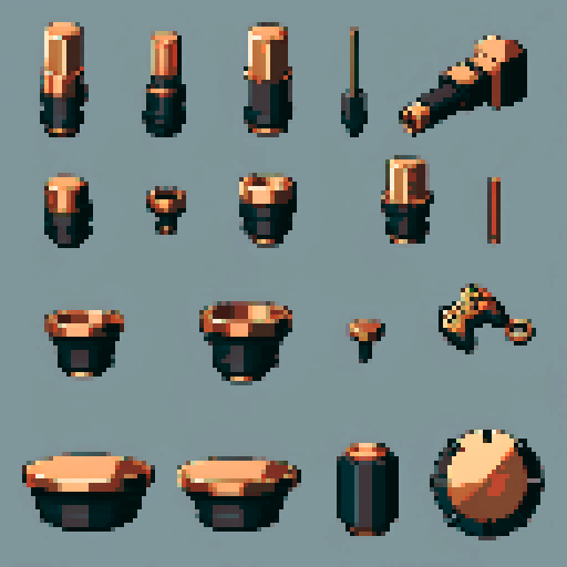 I want a wide copper mounting piece. It should have a large flat space on top to connect something. I want this object usable an asset in a videogame, meaning only one object per image, outlined with a strong black stroke, on a solid-color background.