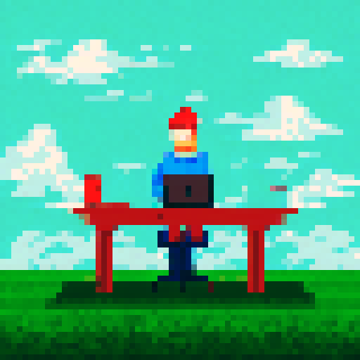 Create a worker sitting on a chair on a computer.