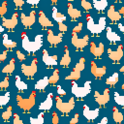 several sprites. different chicken breeds. flat vector modern cross stitch style