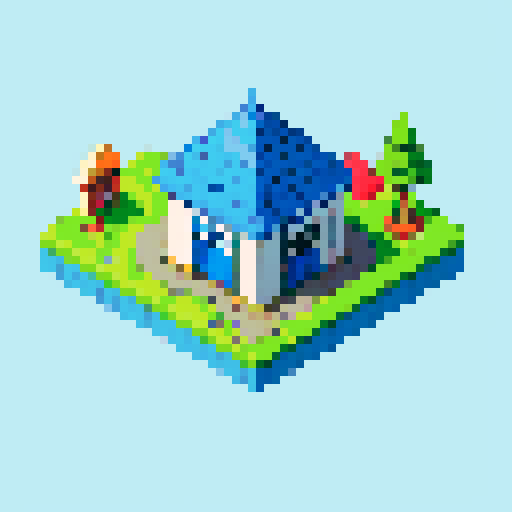 Create a one character sized isometric tile representing save point. The colour of the save point is blue 