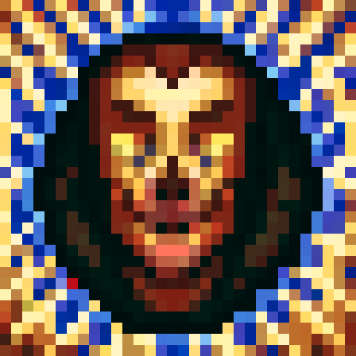 woodcutter building, skillfully carving intricate details, surrounded by vibrant forest colors, captured in a close-up portrait, pixelated with 32x32 dimensions, exuding the essence of a game icon