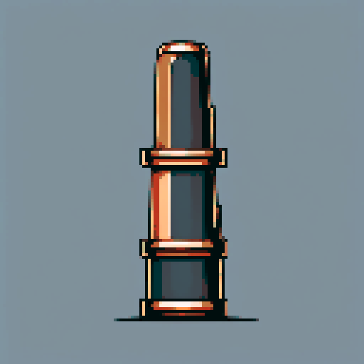 I want a tall vertical copper pipe that looks like a cannon barrel. I want this object usable an asset in a videogame, meaning only one object per image, outlined with a strong black stroke, on a solid-color background.